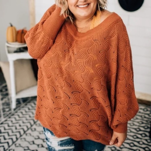 ANDREE BY UNIT Sweaters - 𝅺Andree By Unit Fan Crochet Knit Scallop Edge Oversized Sweater